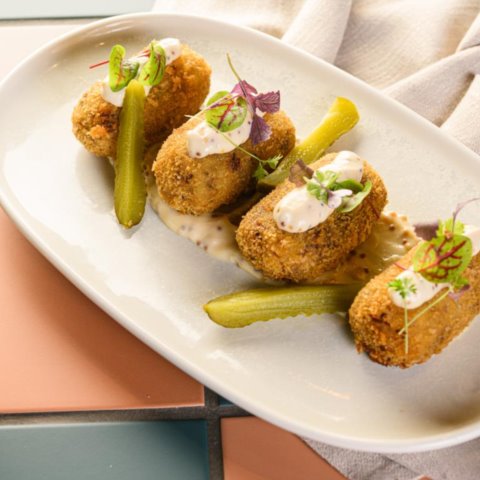 Crispy beef brisket and potato croquettes
