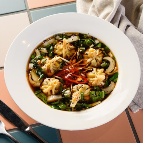 House made shiitake mushroom wontons with asian broth
