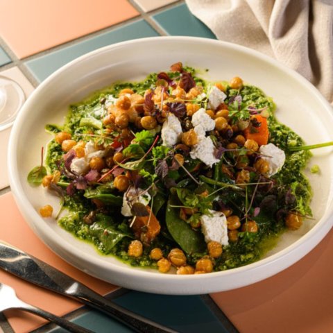 Pumpkin, lentil, kale, feta salad